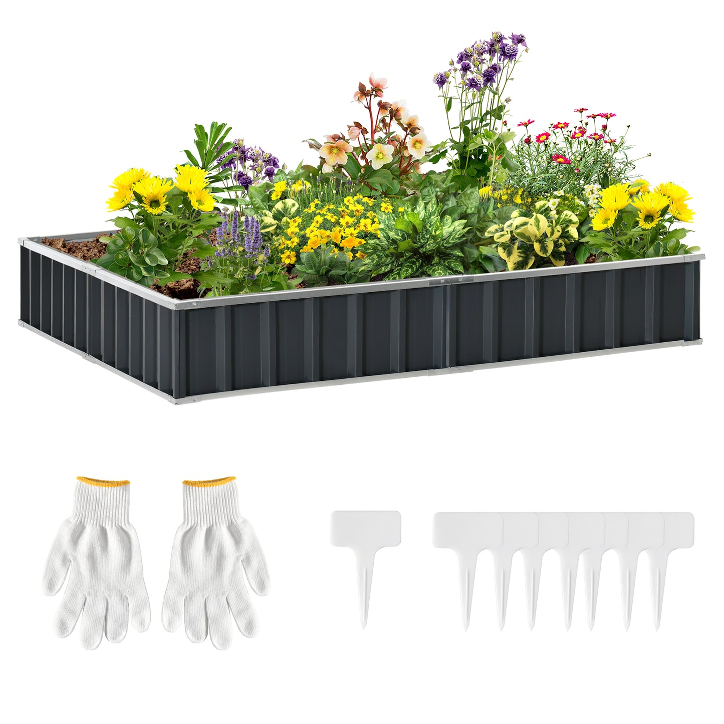 Outsunny 8.5' x 3' x 1' Raised Garden Bed, Galvanized Metal Planter Box for Vegetables Flowers Herbs, Dark Gray