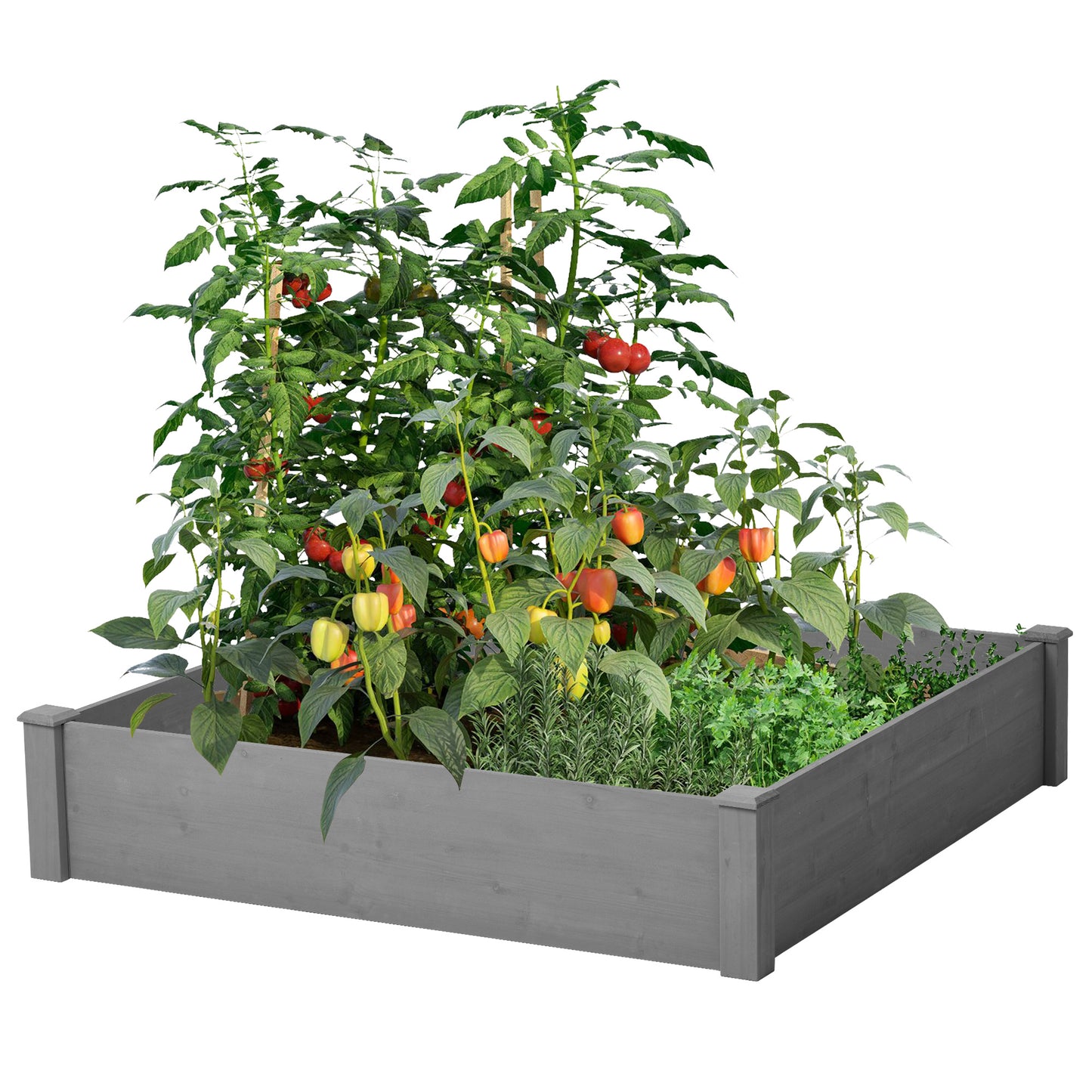 Outdoor Raised Garden Bed 48x48x10'', Tool-Free Assembly, Gray Solid Wood Planter Box