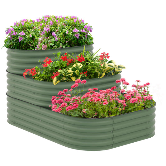 Outsunny 3-Tier Galvanized Steel Raised Garden Bed Kit, 62.25' x 43' x 32.25', 3 Combining Planter Boxes with Rubber Strip Edging, Open Bottom for Backyard, Garden, Patio, Green