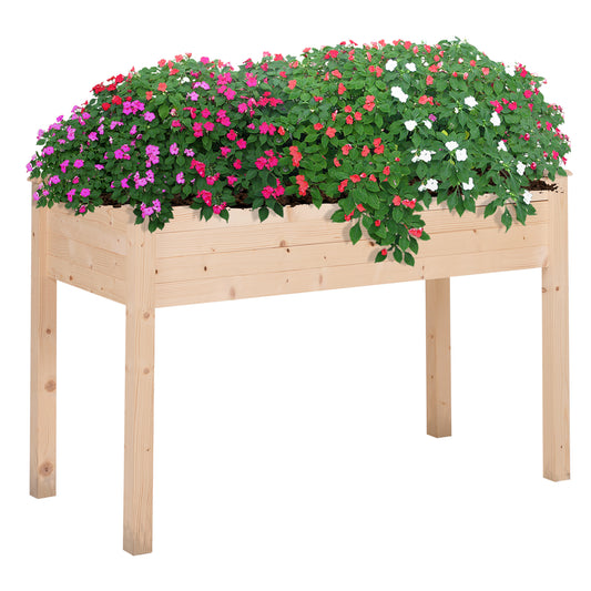 Outsunny Raised Garden Bed with Legs, 48' x 22' x 30', Elevated Wooden Planter Box, Self-Draining with Bed Liner for Vegetables, Herbs, and Flowers Backyard, Patio, Balcony Use, Natural