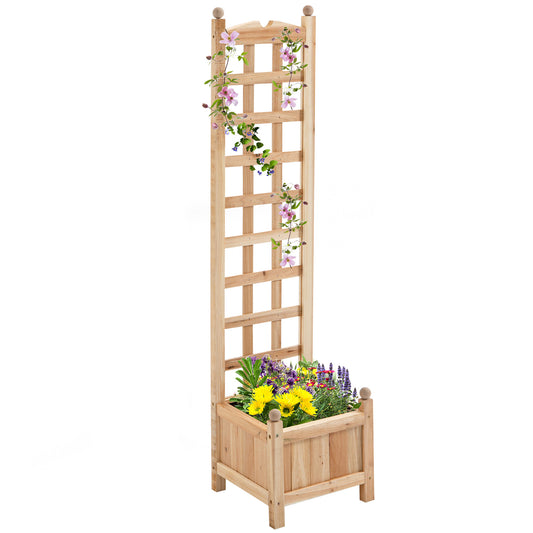 Outsunny Wooden Raised Garden Bed with Trellis, Outdoor Planter Box with Drainage Crevices for Climbing Vine Plants Flowers, 12' x 12' x 49'
