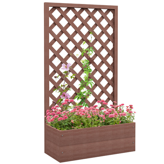 Outsunny Raised Garden Bed with Trellis Lattice, Wood Planter Box with Self Draining Gap, Freestanding Trellis Planter for Climbing Plants, Vines, Flowers, 29.5' x 13.25' x 53.25', Light Brown
