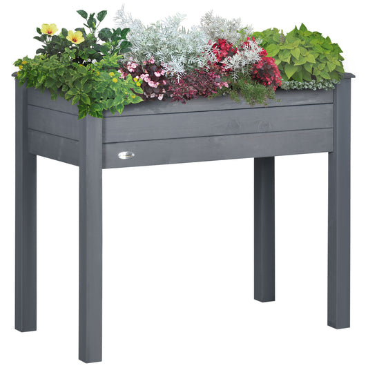 Outsunny Raised Garden Bed with Legs, 34' x 18' x 30', Elevated Wooden Planter Box, Self-Draining with Bed Liner for Vegetables, Herbs, and Flowers Backyard, Patio, Balcony Use, Dark Gray