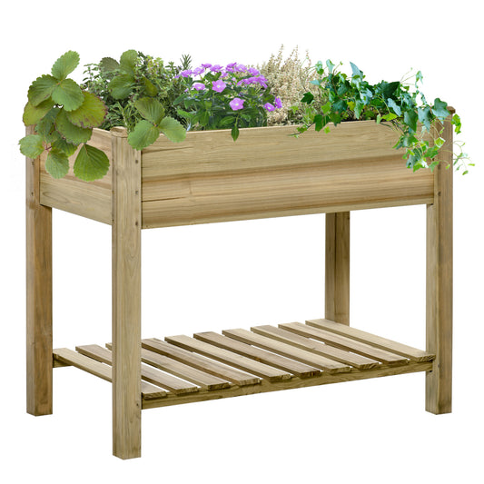 Outsunny 36' x 20' x 30' Raised Garden Bed, Elevated Wood Planter Box with Legs and Storage Shelf for Backyard, Patio, Balcony to Grow Vegetables, Herbs, and Flowers