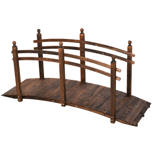 Outsunny 7.5' Fir Wood Garden Bridge Arc Walkway with Side Railings, Carbonized Finish, Brown
